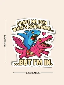 Pegatina con diseño de tiburón del meme "Italian Brainrot - I'm In", pegatina de meme divertida, pegatina de vinilo para botellas de agua, Kindle, teléfonos, libros - Multicolor - Ver 2