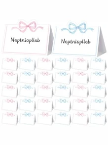 20pcs Pink & Blue Bowknot Place Cards, Elegant Matte White Background, Blank Name Cards Suitable For Weddings, Birthdays, Parties, Events, Table Decor, Guest Seating Indicators, Modern Chic Design For Floral Cards & Greetings