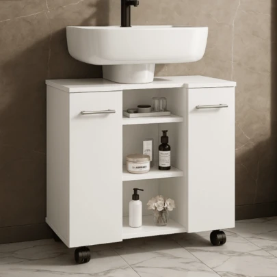 Gabinete Com Duas Portas Para Banheiro Rodízios Premium - JM3 Móveis