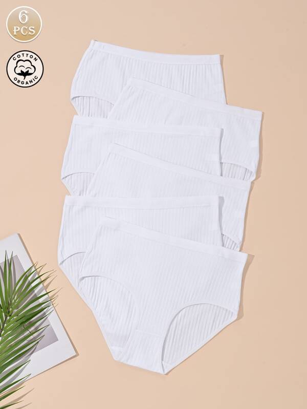6 Pcs Women's High Waist Ribbed, Solid Color Underpants,Underwear Collection Multiple Colors Available Soft Comfortable Breathable Suitable For Daily Wear Stretch Panties