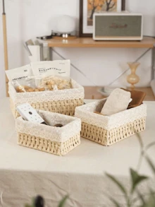 1 Stück gewebter Desktop Aufbewahrungskorb für Snacks, Kosmetik, Spielzeug, etc. Haushalts Vliesstoff Mehrzweck Organizer für Kaffeetisch oder Schlüsselkorb