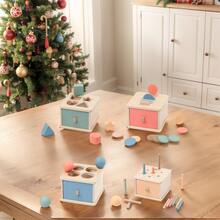 儿童蒙特梭利几何形状分类盒教具颜色形状分类盒硬币盒插棍球投掷形状配对学龄前教育玩具