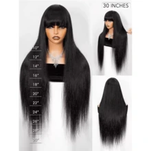 Guleless Wig 40inch Long Silky Straight Wigs With Bangs Full Machine Made Glueless Human Hair Wigs With Bangs Human Hair - 自然色&黑色系 - 查看 6