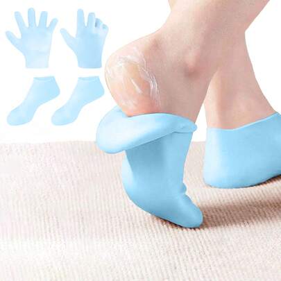 1 双蓝色保湿手套，适用于干裂皮肤软化去角质脚部手部护理工具，柔软硅胶凝胶，皮肤修复，可重复使用，适用于手部护理，米色/粉色，手部护理，礼物，护理工具，柔软硅胶手套，凝胶水疗保湿手套，芦荟乳液手套用于修复干燥，均码，非常适合家庭补水，保湿手套，送给母亲的礼物，母亲节，旅行配件