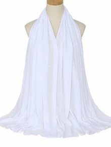 1 chiếc khăn choàng hijab jersey cỡ lớn kiểu mới mềm mại, màu trơn, thường ngày dành cho nữ - trắng - Xem 3