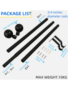 1pc 3/4 Inch (19mm) Diameter Adjustable Length Black Curtain Rod, Suitable For Bedroom, Living Room, Sturdy And Extendable Single Curtain Rod - Black - View 10