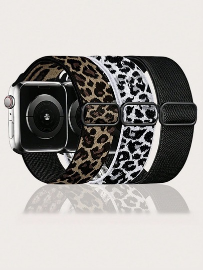 3 Packs Leopard Stretchy Solo Loop Band Compatible With Apple Watch Band 38mm 40mm 41mm 42mm 44mm 45mm 46mm 49mm For Women Men, Cheetah Adjustable Sport Elastic Nylon Strap For Apple Watch Series Ultra/SE/10/9/8/7/6/5/4/3/2/1