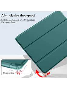 Foldable Tablet Case Compatible With Samsung Galaxy Tab S9 Fe S8 S7 A9 + A7 Lite S6 Lite / Tab P11 Plus, Compatible With Huawei MatePad /Redmi Pad Se, Shockproof Protective Cover(Dark Green)