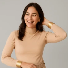 KIT 3 Basic Plain Viscolycra Blouse Long Sleeve High Neck Comfort PREMIUM - 黑色,裸色,棕色 - 查看 4