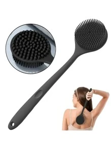 1pc Long Handle Double-Sided Silicone Bath Brush - Exfoliating Back Scrubber And Massage Sponge, For Deep Cleansing, Multiple Colors, Gentle Beige Care, Suitable For Men And Women, For Shower Or Bath Use, Exfoliating Bath Tool, Durable Silicone Brush