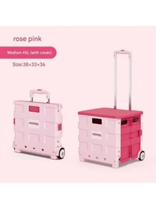 1pc Collapsible Utility Cart With Lid - Portable Rolling Crate Handcart, 4-Wheel Trolley, Stair-Climbing, Aluminum Alloy & PP, For Camping, Grocery, Shopping, Office, Storage