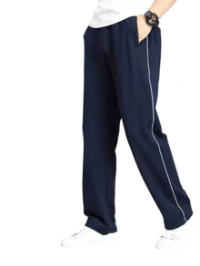 Men's Tactel Sports Pants, Plain, Reinforced Stitching - Navy Blue - View 2
