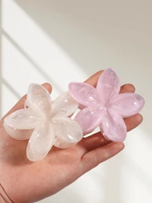 3pcs/1pc Women 8cm/3.15 Inch Pink, White, Blue Flower Shaped Plastic Hair Clips, Cute Large Size, Lightweight, Fashion Versatile, Elegant, Minimalist Style, Solid Color Hair Accessories For Daily, Casual, Party, Commute, Travel, Ponytail, Bun, Face Washing, Makeup, Outfit Matching