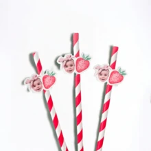 Custom Strawberry Photo Confetti, Personalized Party Straws, 1st Birthday Strawberry Patch Decor, Customizable Face Cupcake Toppers, Back To School - Multicolor - View 4