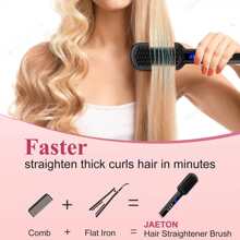 Brosse lissante à ions négatifs, peut être utilisée comme une brosse régulière ou un lisseur de cheveux, écran LCD affichant la température, réglable de 100 à 230°C en 14 réglages (intervalle de 10°C)