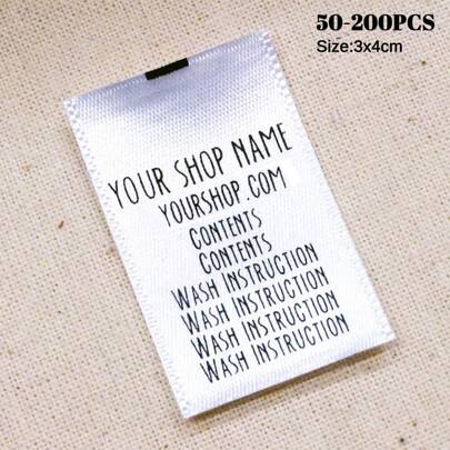 Custom Printed 50-200PCS Satin Care Labels,White Labels Black Print Straight Cut No Folds,Personalized Clothing Sewing Labels Clothes Washable Label, Men's And Women's Clothing Collar,Name Fabric White Tags With Multicolor Design, Exquisite Embroidered Personalized Handmade Tags For Clothing, Bags, Dress, T-Shirt, Hat, Scarf ,School Uniforms, Bed Sheets, Hats, Socks, School Bags, Etc.