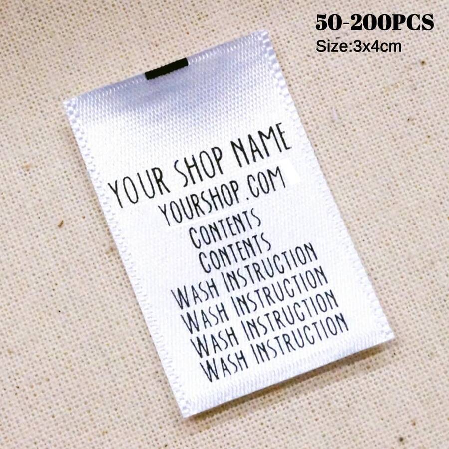 Custom Printed 50-200PCS Satin Care Labels,White Labels Black Print Straight Cut No Folds,Personalized Clothing Sewing Labels Clothes Washable Label, Men's And Women's Clothing Collar,Name Fabric White Tags With Multicolor Design, Exquisite Embroidered Personalized Handmade Tags For Clothing, Bags, Dress, T-Shirt, Hat, Scarf ,School Uniforms, Bed Sheets, Hats, Socks, School Bags, Etc. - White - View 1