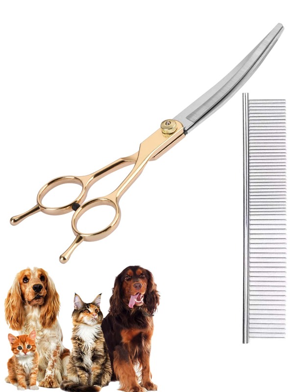 Professionelle gebogene Hundefrisur-Schere mit abgerundeten Sicherheitsspitzen, strapazierfähige Tierhaarschere, einstellbare Schraube für Festigkeit, geeignet für Hunde, Katzen und Haustiere - Handorientierung freundlich