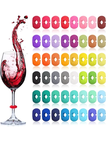 24pcs Silicone Wine Glass Charms, Suitable For Champagne, Cocktail And Martini Glasses, Perfect For Party Wine Glass Markers, Wedding And Birthday Supplies, Home And Party Decorations