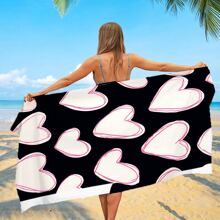 1 buc - Prosop de plajă cu imprimeu de inimă roz - Prosop de baie extra mare din microfibră și pătură de plajă fără nisip - Prosop moale cu uscare rapidă pentru piscină, yoga, călătorii - Cadou drăguț pentru ea/el, articole esențiale pentru plajă