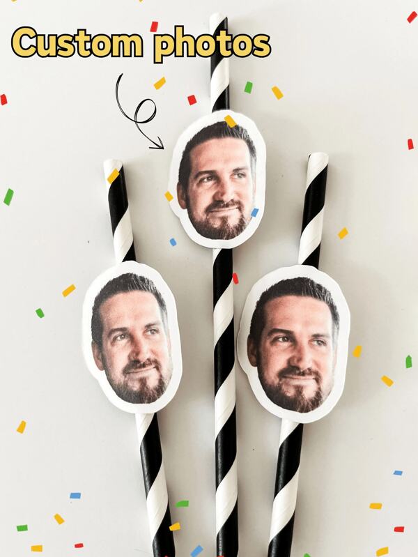 Customized Party Straws, Father's Day, Wedding Season,Graduation Party,Bachelorette Party Straws, Birthday Party Gifts, Personalized Decorations, Customized Face Confetti, Face Photo Stickers, Suitable For Birthdays, Weddings, Festivals, Celebration Parties, Creative Decorations, Surprise Gifts