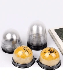 50 piezas Cajas de pastel mini transparentes con tapas, soportes redondos para magdalenas, envases de plástico para pastelitos de huevo y yema, cajas cúpula para pasteles de luna, cajas de embalaje para dulces y chocolates, cajas de embalaje para hornear, utensilios de cocina, suministros de cocina, para fiestas de Navidad y boda (Negro)