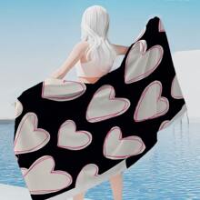 1 buc - Prosop de plajă cu imprimeu de inimă roz - Prosop de baie extra mare din microfibră și pătură de plajă fără nisip - Prosop moale cu uscare rapidă pentru piscină, yoga, călătorii - Cadou drăguț pentru ea/el, articole esențiale pentru plajă