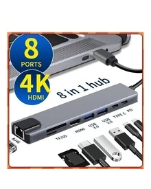 3/4/6/7/8 In 1 USB C Docking Station, 4K Power Supply - Xám - Xem 1