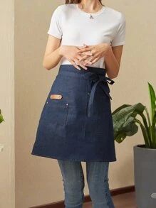 1 pieza Delantal de cintura con bolsillos, delantal medio para mesero/a de restaurante, delantal para camarero/a hombre y mujer