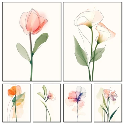 1개 꽃다발 수채화 예술 페인팅 꽃 칼라 릴리 장미 벽 그림 미니멀리스트 캔버스 프린트 침실 홈 데코 프레임 선택 가능