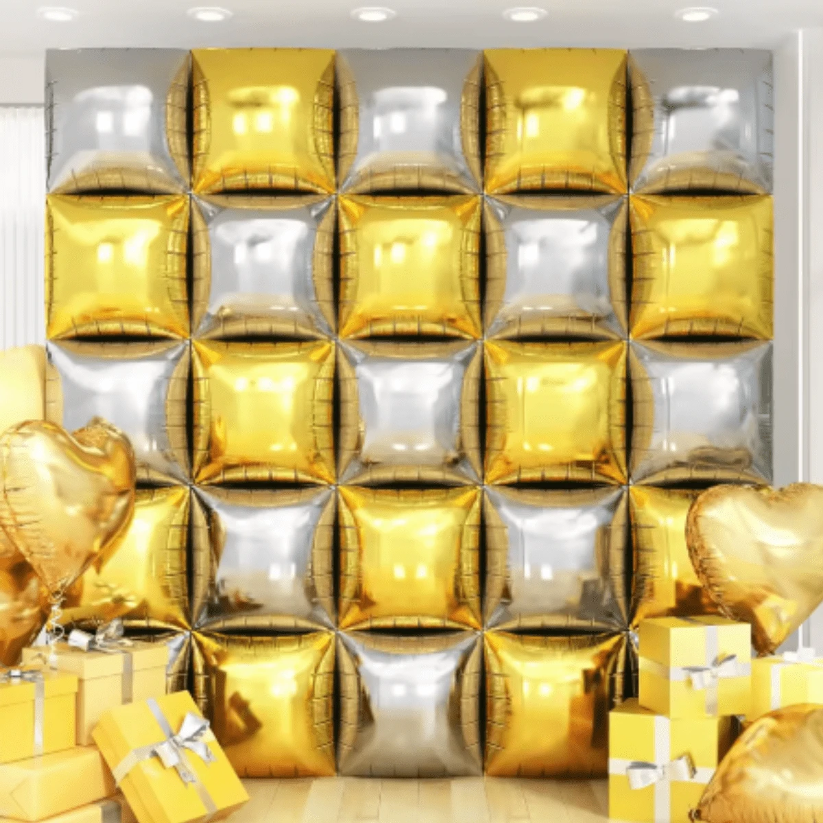 Kit Of 10 Square Metallic Balloons 45cm Gold And Silver For Party Panel, Birthday And Elegant Decoration - Dourado và Prata - Xem 1