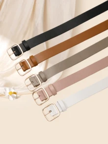 5pcs/Set Square Buckle Retro Elegant Women Waist Belt, Fashion Versatile Decorative Leather Belt Summer, School Fall, Autumn, Halloween