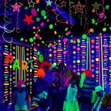 1 pieza Guirnalda de papel fluorescente que brilla en la oscuridad con puntos UV, decoraciones de fiesta neón reactivas a la luz negra, para fiestas, bodas, cumpleaños, bares y decoración de fondo - Multicolor - Ver 5