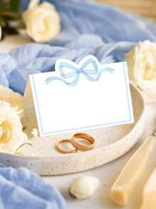 20pcs Pink & Blue Bowknot Place Cards, Elegant Matte White Background, Blank Name Cards Suitable For Weddings, Birthdays, Parties, Events, Table Decor, Guest Seating Indicators, Modern Chic Design For Floral Cards & Greetings