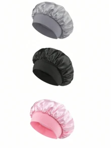 1/2/3 chiếc mũ ngủ bằng lụa, mũ trùm tóc bằng satin, mũ ngủ bằng lụa mềm mại có chun co giãn, khăn quấn tóc bằng lụa cho tóc xoăn (Đen vàng) Mũ ngủ - màu đen - Xem 16