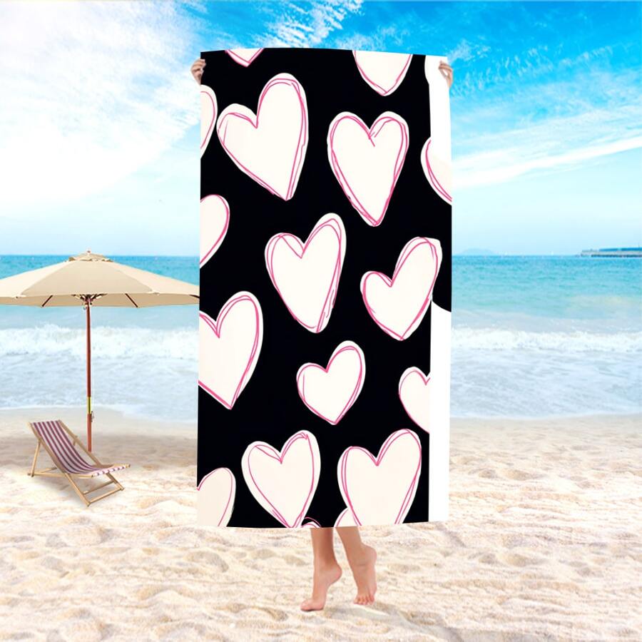 1 buc - Prosop de plajă cu imprimeu de inimă roz - Prosop de baie extra mare din microfibră și pătură de plajă fără nisip - Prosop moale cu uscare rapidă pentru piscină, yoga, călătorii - Cadou drăguț pentru ea/el, articole esențiale pentru plajă
