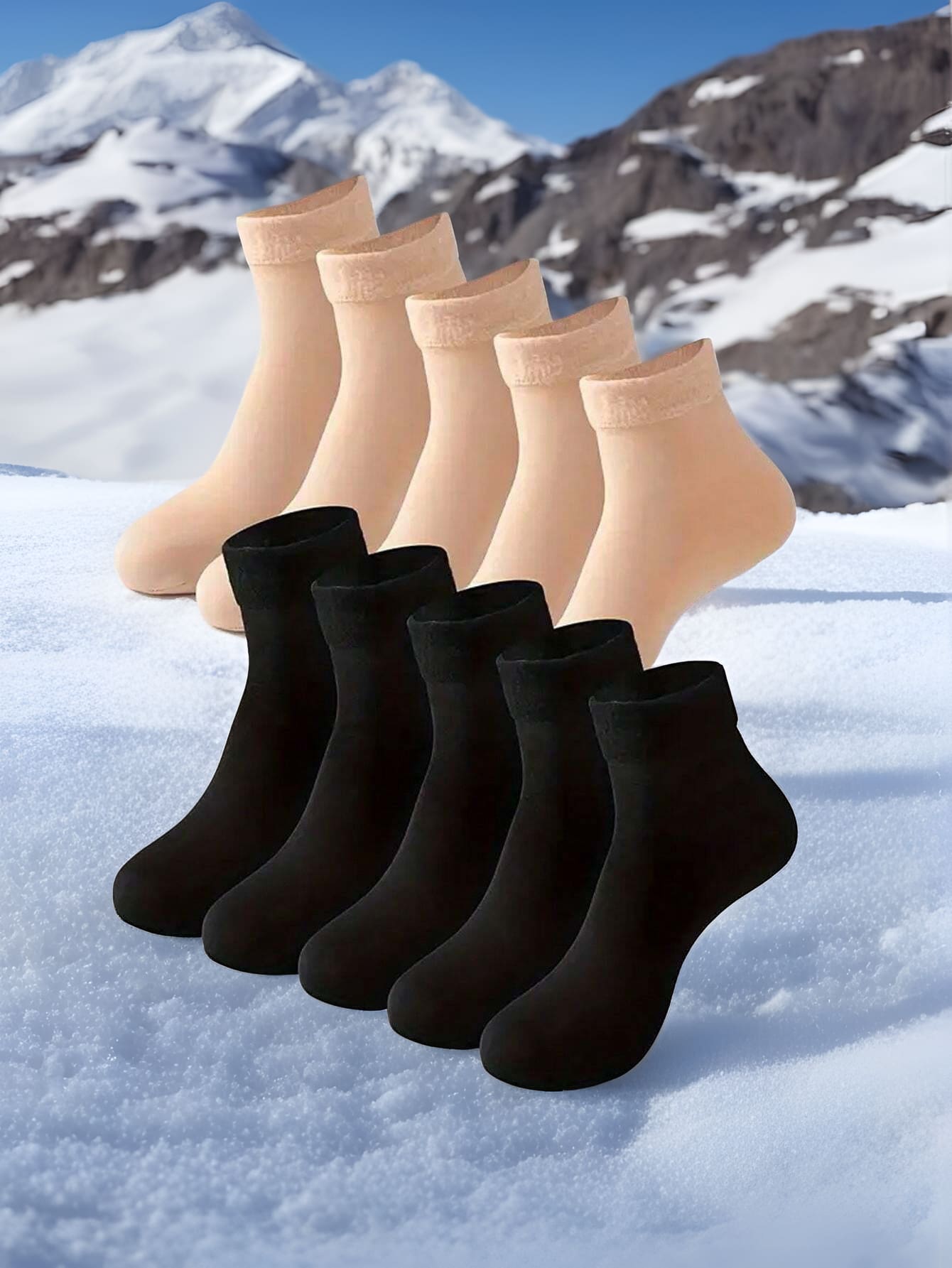 "5 Pairs Of Thick, Cozy Knitted Winter Socks - Mid-Calf, Snow-Resistant With Plush Lining For Men And Women"