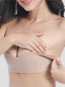1 pieza Sujetador invisible sin tirantes de silicona, cubrepezones autoadhesivos sin espalda para realzar el busto, accesorios de lencería y ropa interior femenina