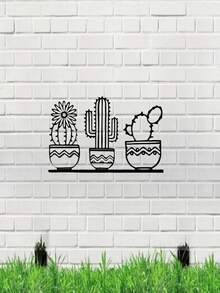 Arte de pared de metal con diseño de cactus, decoración exterior de cactus de desierto, cartel de jardín de suculentas, decoración de cocina, regalo de decoración del hogar, regalo para nueva casa, para habitación, dormitorio, oficina, bar, restaurante, cafetería - Estilo art decó, material de metal. - Negro - Ver 5