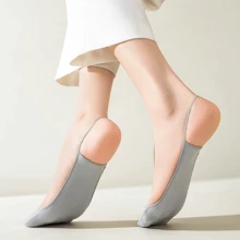 5 Pairs Women's Summer Thin Non-Slip Silicone Heel Invisible Socks, Minimalist Style Versatile For Daily Wear