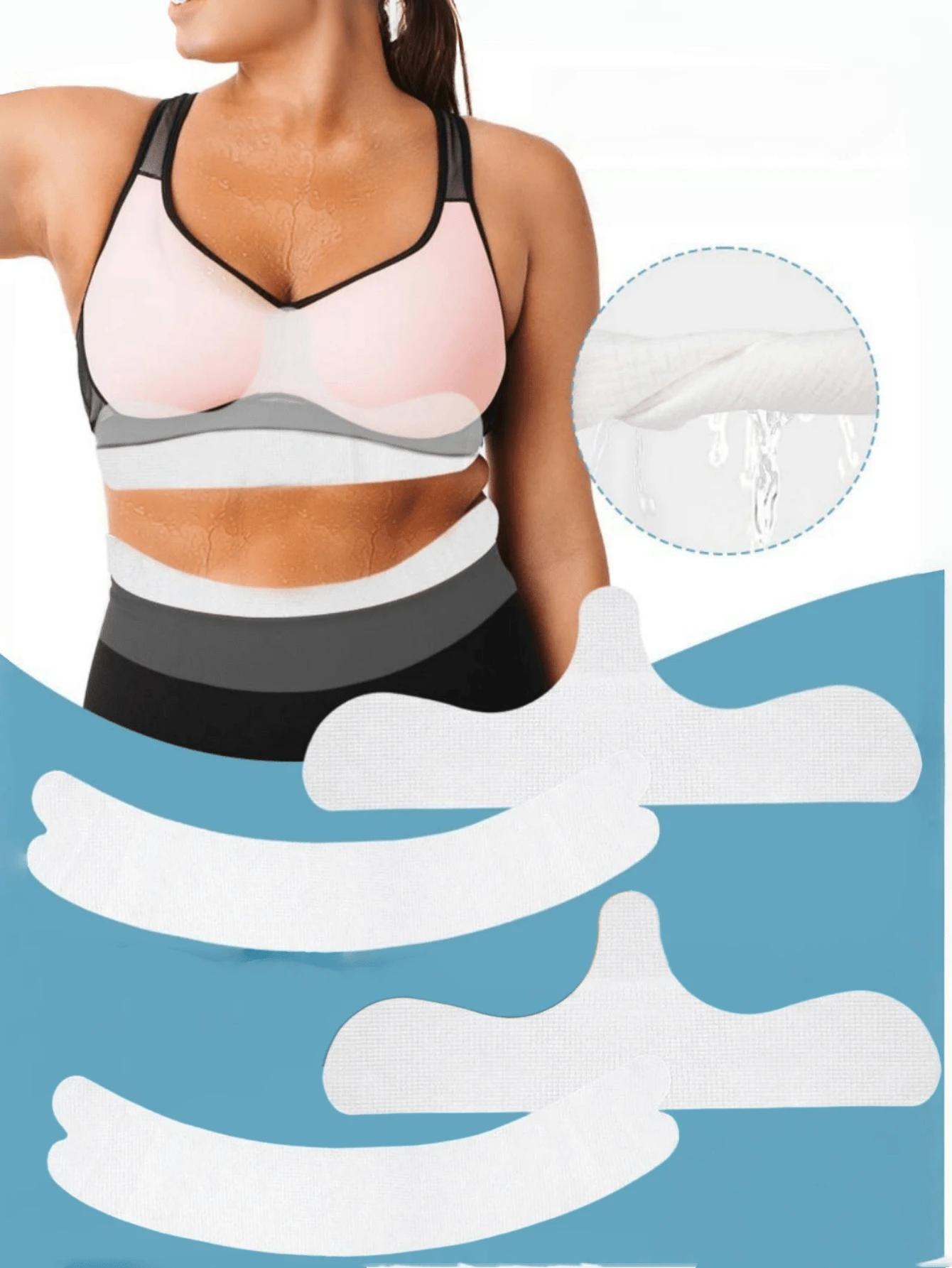 10片装一次性腋下吸汗垫 一次性腹垫 方形腹垫 胸垫 无纺布 运动吸汗垫 胸罩吸汗垫