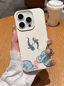 1 件简约鲸鱼与波浪绘画防水防震防滑软手机壳，适用于苹果和智能手机防摔防刮 - 彩色 - 查看 1