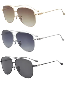CHARMLIBRARY 2025 New Arrival Pure Titanium Fashion Glasses, Unisex Vintage Double Bridge Wide Face Fashion Punk Retro Fashion Glasses, Beach Resort Casual Eyewear, Decoration Glasses