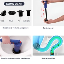 1 Peça Dispositivo Desentupidor de Vaso Sanitário Poderoso, Anti-Respingos, Pneumático de Alta Pressão, Desentupidor de Dreno, Desentupidor de Banheiro, Pia, Banheira, na Cor Preta