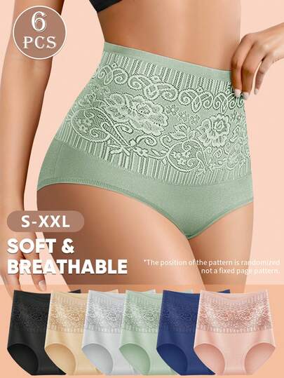 MIOTAN 6条装女士高腰蕾丝拼接柔软透气内裤