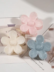 3pcs/1pc Women 8cm/3.15 Inch Pink, White, Blue Flower Shaped Plastic Hair Clips, Cute Large Size, Lightweight, Fashion Versatile, Elegant, Minimalist Style, Solid Color Hair Accessories For Daily, Casual, Party, Commute, Travel, Ponytail, Bun, Face Washing, Makeup, Outfit Matching