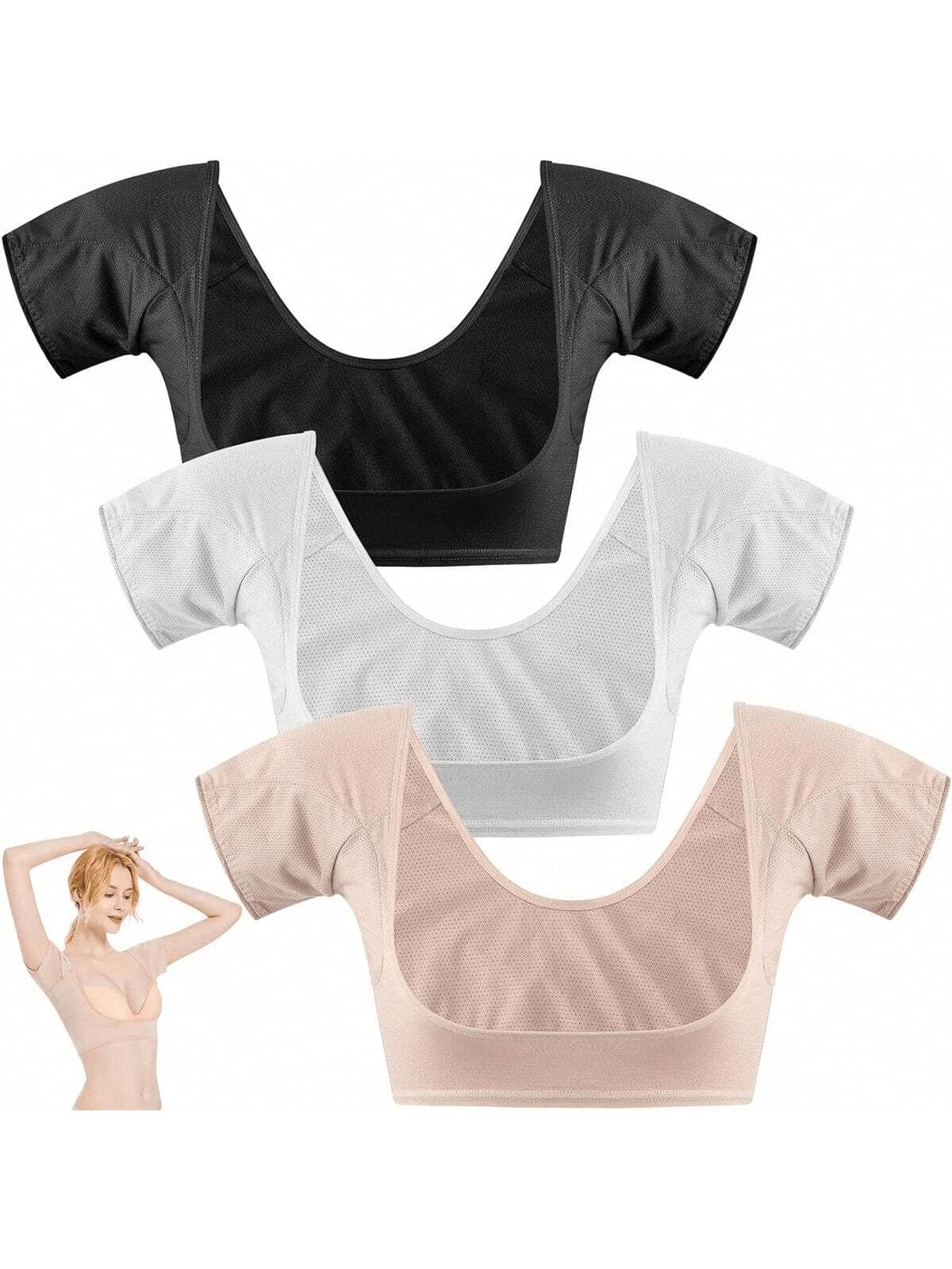 1pc Underarm Sweat Absorbing Tank Top, Breathable Underarm Sweat Pad, Mesh Sweat Proof Camisole, Suitable For Women - Black - View 1