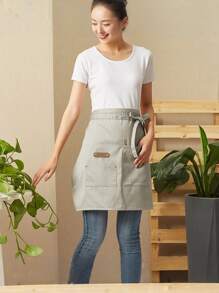 1 pieza Delantal de cintura con bolsillos, delantal medio para mesero/a de restaurante, delantal para camarero/a hombre y mujer