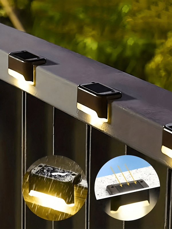 12 piezas - Luces solares impermeables para escaleras/vallas aptas para exteriores, luces solares decorativas para escaleras/exteriores, tiras de iluminación solar impermeable para exteriores, adecuadas para escaleras, vallas, jardines, balcones, patios y senderos para decoración - Luz cálida LED, luces exteriores, Halloween, Acción de Gracias, regalos de Acción de Gracias