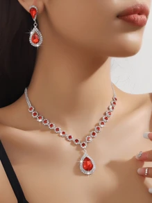 1 pièce Collier + 1 paire de boucles d'oreilles, ensemble de bijoux en cristal élégant, disponible en plusieurs couleurs, convient pour les mariages, les fêtes et les cadeaux